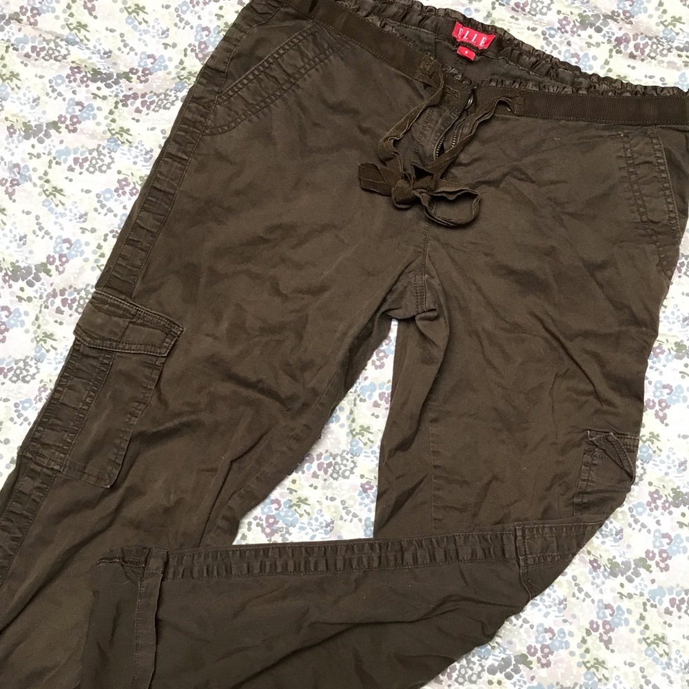 Elle olive brown button paper bag waist pants